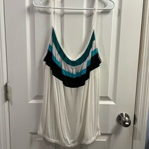 New York & Company White and Teal Tank Top